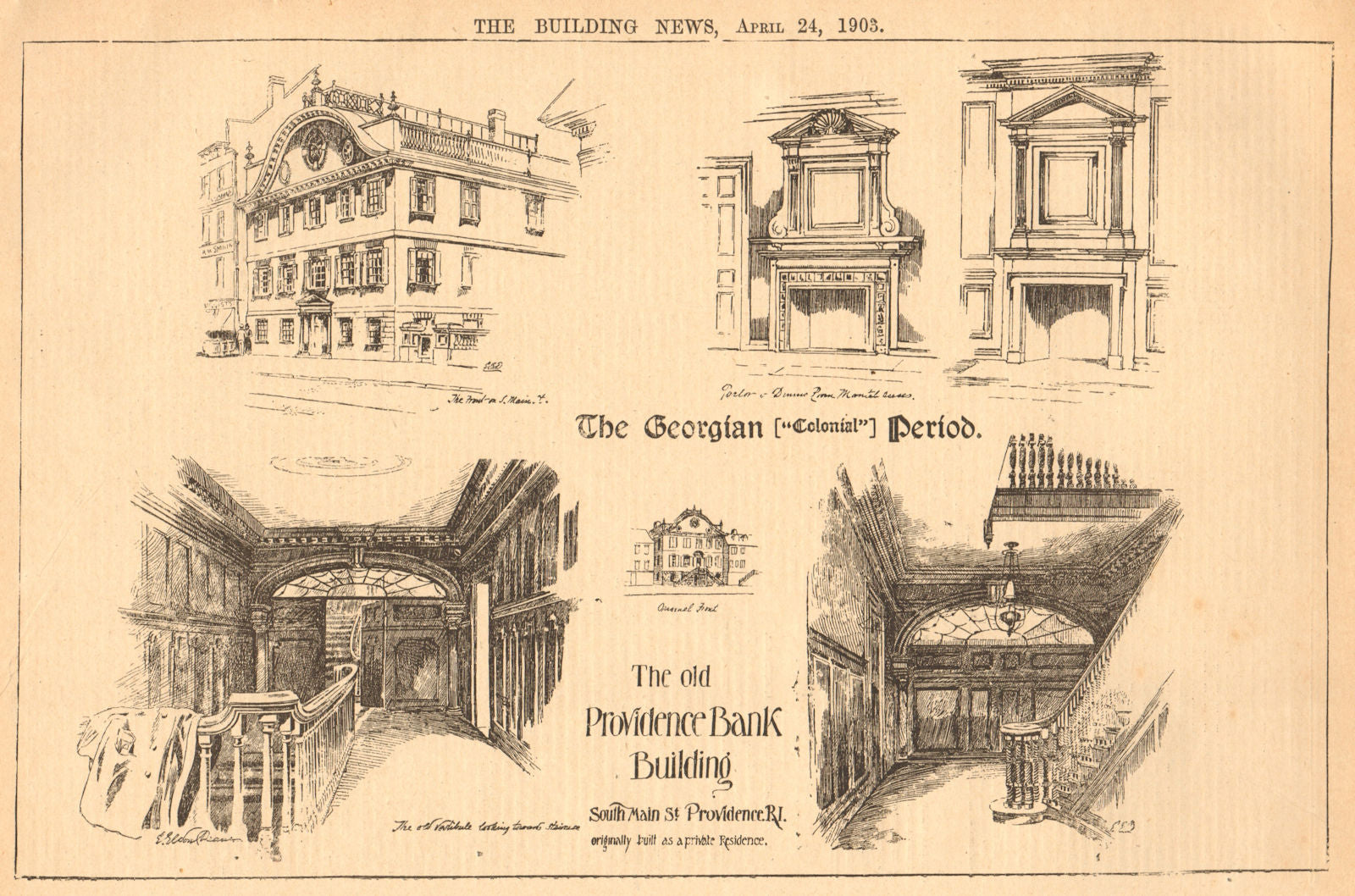 Providence bank building South Main Street, Rhode Island. Georgian Colonial 1903